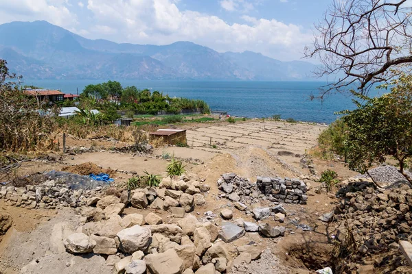 Mezőgazdasági Terület Építése Kövekből Készült Teraszokkal Atitlan Mentén San Pedro — Stock Fotó