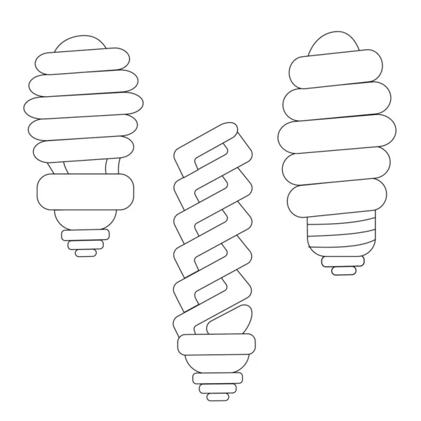 電球を省エネ お金とエネルギーを節約する 自然との調和 黒と白の枝の木の輪郭画像 — ストックベクタ