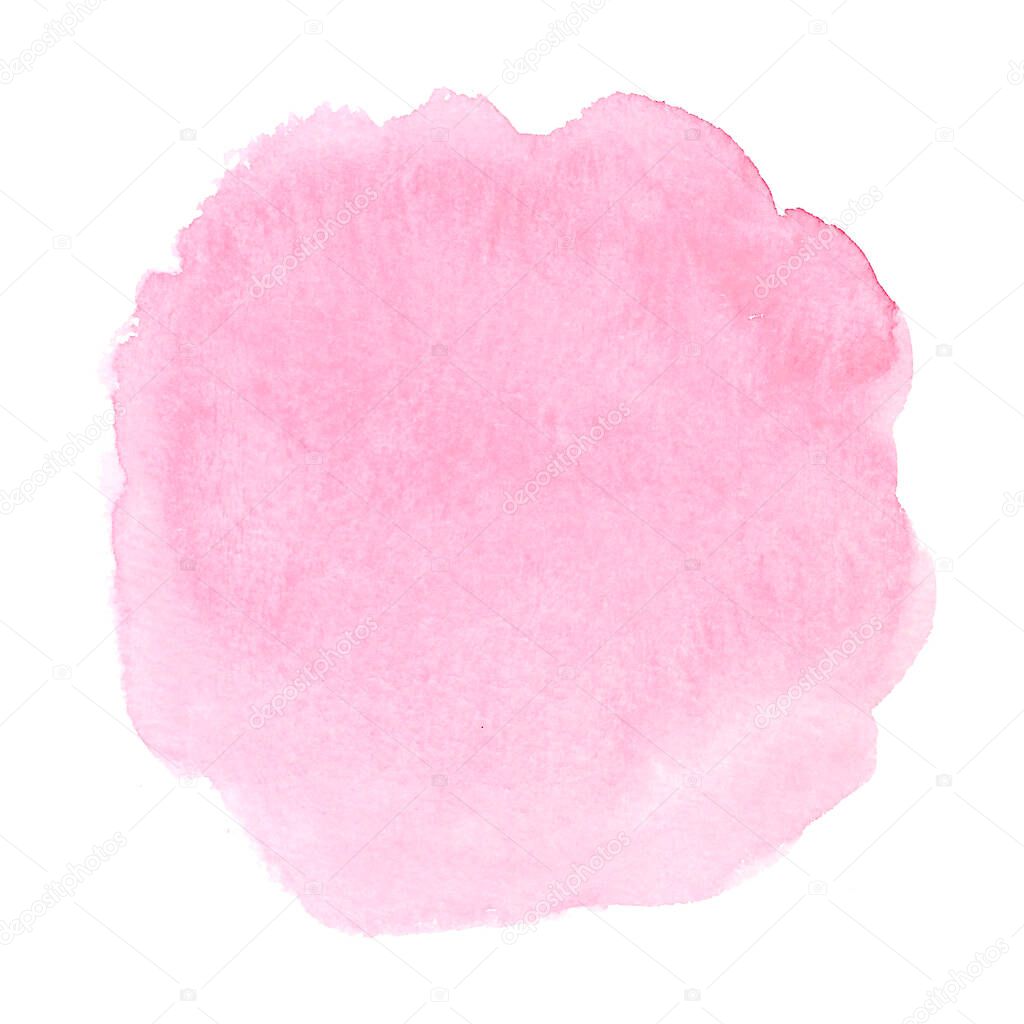 Watercolor spot of tender pink color in the form of a circle. Can be used for various decoration work