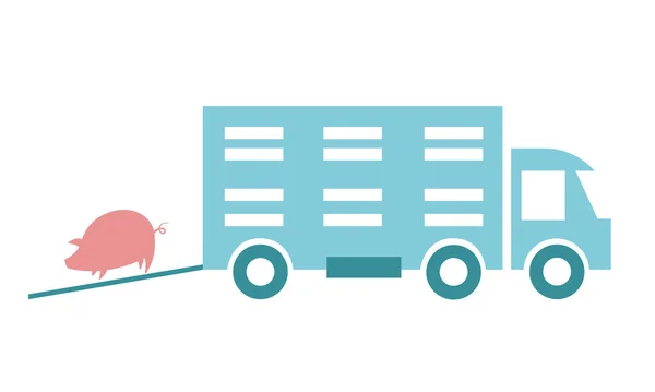 Teherautó Haszonállatok Sertések Szállítására Egy Rózsaszín Disznó Képével Egy Címkével — Stock Vector