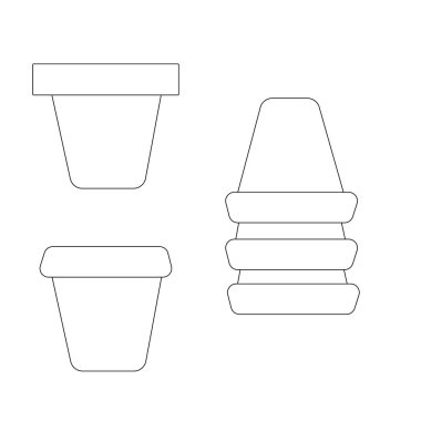 Bir demet saksı. Bahçe tencereleri. Basit doğrusal illüstrasyon, kendi minimalist bahçe tasarımı için mükemmel.