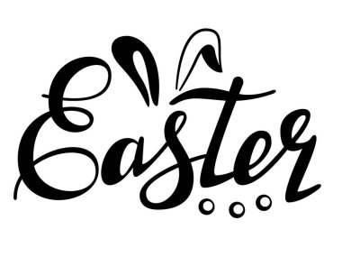 Paskalya harfleri. Tavşan kulaklı siyah beyaz görüntü. Giysiler, tabaklar ve diğer şeyler üzerinde baskı yapmak için uygun. Kartpostallar, davetiyeler ve çeşitli tipografi için elverişli 