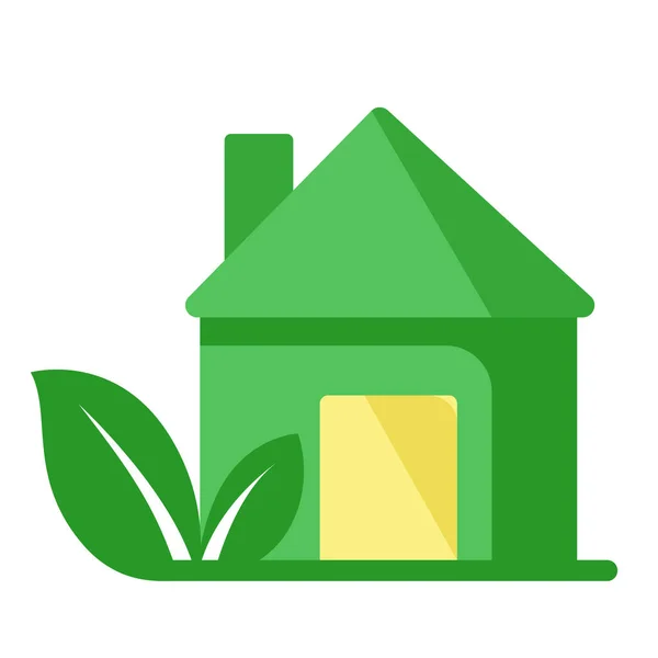 Groene Huis Icoon Met Groen Blad Ecologie Energiebesparing Adres Locatieicoon — Stockvector