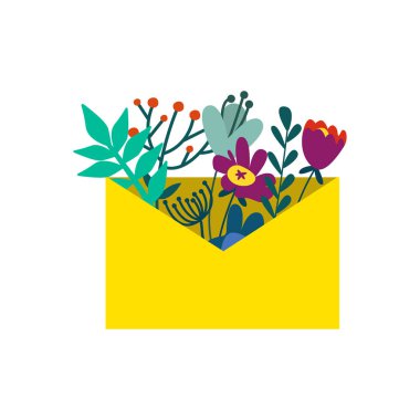 Zarfın içinde çiçek tasviri. Sevgililer Günü ve diğer kullanıcılar için vektör tasarımı konsepti. beyaz arkaplanda