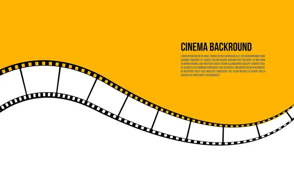 Sarı ve beyaz renkli kıvrımlı siyah film şeritli modern sinema arka plan vektörü.