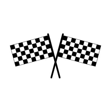 Siyah beyaz kareli yarış bayraklarını çaprazladım. Araba yarışları, motosiklet yarışları gibi motor sporlarında yaygın olarak kullanılan klasik bitiş çizgisi simgesi,
