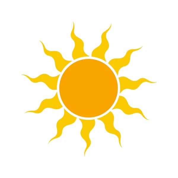 Dairesel turuncu merkezi ve dinamik sarı alev benzeri ışınlar içeren parlak, stilize bir güneş vektör ikonu.