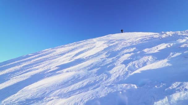 Pěší Turistika Horách Zimním Období Sněhem Větrem — Stock video