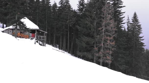 Amazing Snowing Day Chalet Mountains Winter — Stock Video