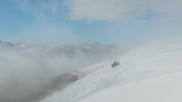 Prachtige Tijd Bergen Met Mist Het Bos Tijdens Winter — Stockvideo