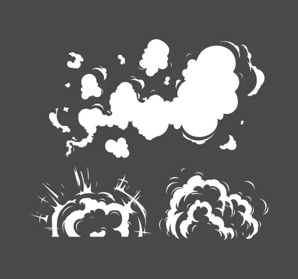 Vector Smoke Set Effects Template Cartoon Steam Clouds Mist Puff - Stok Vektor