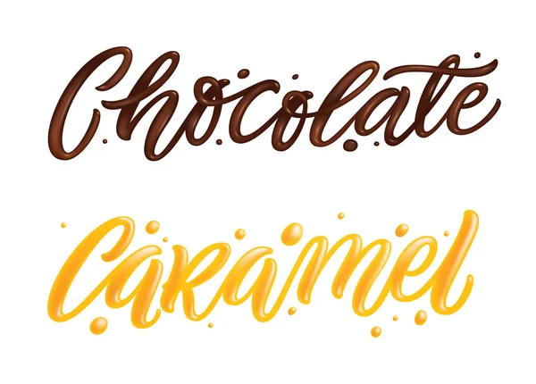 Citation Lettrage Chocolat Caramel Dessinée Main Lettres Liquides Sucrées Brillantes — Image vectorielle