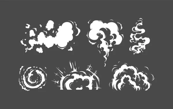 Modèle Effets Vectoriels Fumée Dessin Animé Nuages Vapeur Brouillard Bouffée — Image vectorielle