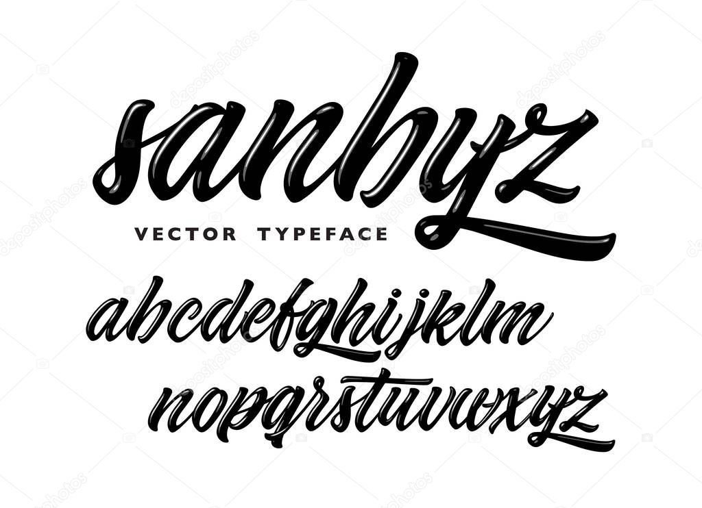 Vector hand-drawn typeface. Brush painted letters. Handmade alphabet for your designs: logo, posters, wedding invitations, cards, etc. Custom typography.
