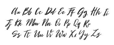 El yapımı yazı tipi. Kaligrafi dekoratif ABC alfabesi beyaz arkaplanda izole edilmiş. Tasarımlarınız için el yazısı ve özel tipografi: logo, poster, kart, vs. Doku harfleri. Vektör tipi.