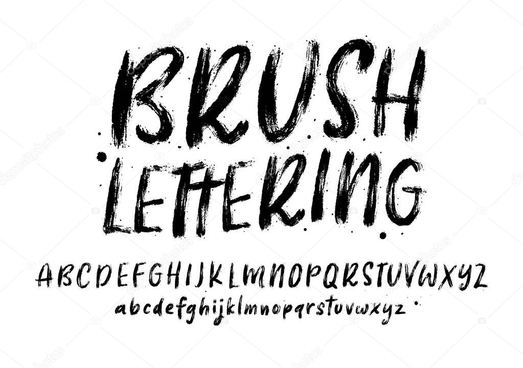 Brush Stroke Letters for Logo Design. Hand Drawn Dry Brush Font. Modern Calligraphy. Grunge Style Alphabet.