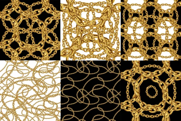 Vzory Zlatými Řetězy Ročník Luxusní Drahocenné Pozadí Sada Módním Potiskem — Stock fotografie