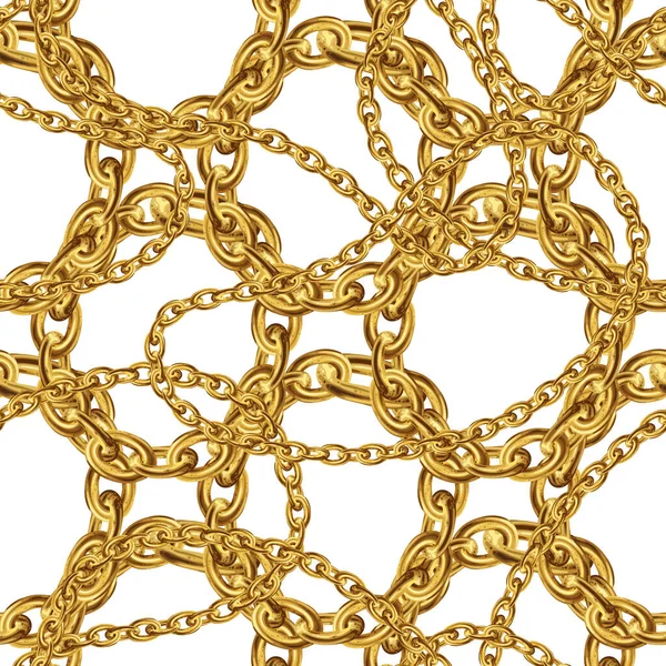 白い背景にファブリックデザインのためのゴールドチェーンとベクトルシームレスパターン バロック黄金のイラスト プラチナネックレス 高級光沢のあるジュエリーの背景 ファッションベクトルイラスト — ストックベクタ
