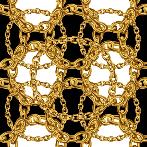 Vector Seamless Pattern Gold Chains Fabric Design Black Background Золота — стоковий вектор