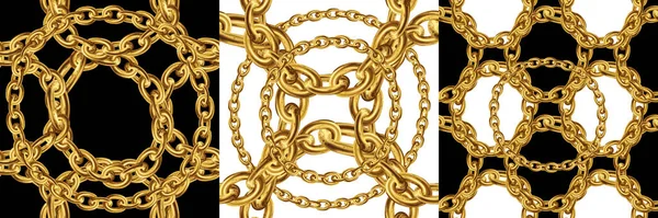 Guld Kedja Smycken Sömlösa Mönster Gyllene Halsband Platinakedja Lyxig Glänsande — Stock vektor