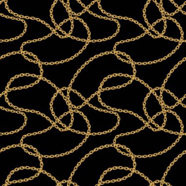 Altın zincirli mücevherler, kusursuz desenler. Altın kolye. Platin zincir. Reklamcılık, el ilanları, satış elemanları tasarımı için lüks mücevher arka planı..