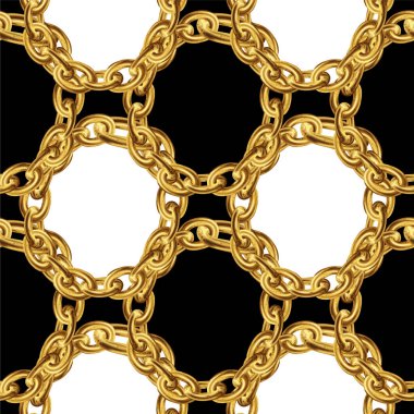 Dikişsiz desen kumaş tasarımı için altın zincir ile. Barok illüstrasyon. 