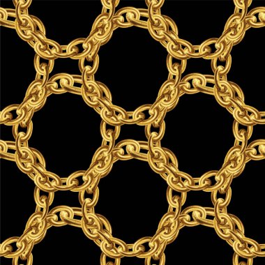 Dikişsiz desen kumaş tasarımı için altın zincir ile. Barok illüstrasyon. 