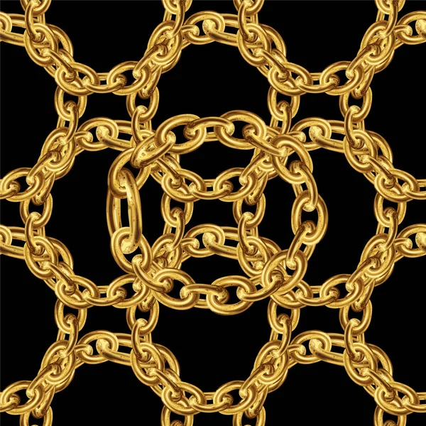 Vector Seamless Pattern Gold Chains Fabric Design Black Background Золота — стоковий вектор