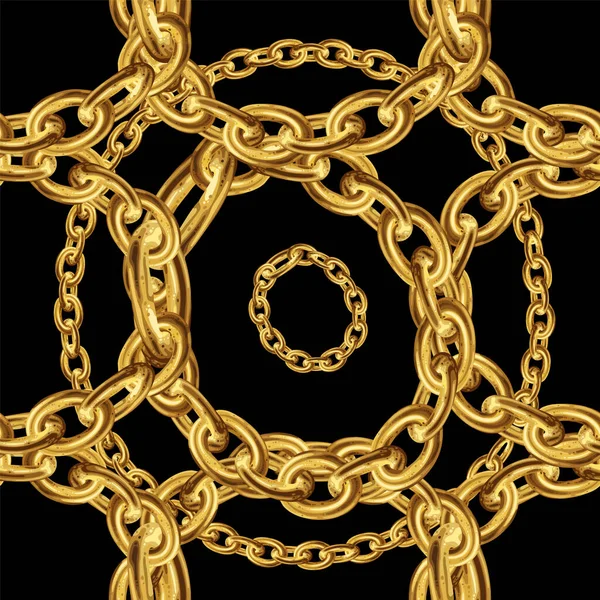 2009 Vector Seamless Pattern Gold Chains Fabric Design Black Background — 스톡 벡터
