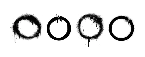 Graffiti Sprayed Circle Design Elements Noir Sur Blanc Anneau Peinture — Image vectorielle