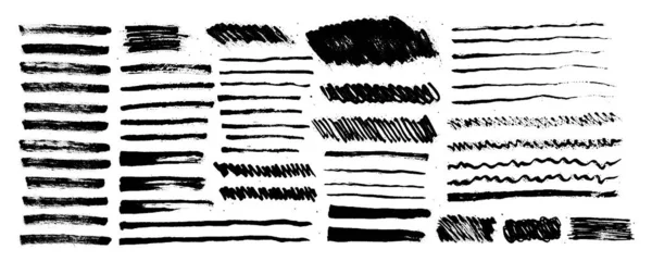 Set Black Paint Ink Brush Strokes Isolated White Background Grunge — Stock Vector