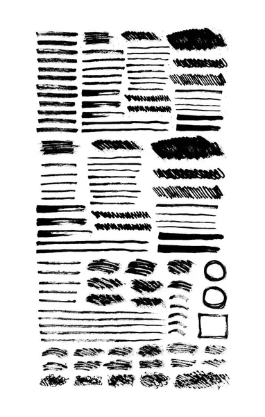 一套黑色油漆 油墨笔划隔离在白色背景上 缩放图形元素 肮脏的纹理横幅 墨水飞溅 矢量图解 — 图库矢量图片