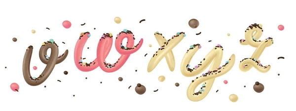 Alphabet Crème Glacée Set Polices Vanille Chocolat Fraise Isolées Sur — Image vectorielle