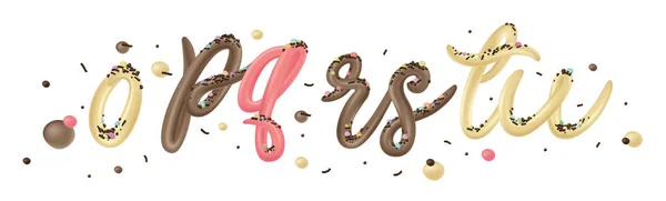 Alphabet Crème Glacée Set Polices Vanille Chocolat Fraise Isolées Sur — Image vectorielle