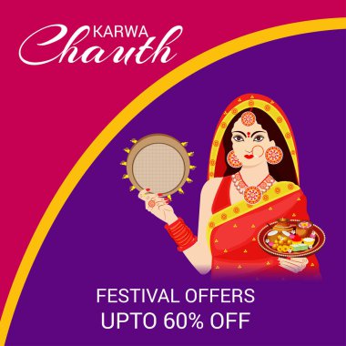 Karwa Chauth kutlaması için Hint festivalinin arka planının vektör çizimi.