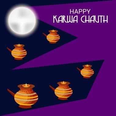 Karwa Chauth kutlaması için Hint festivalinin arka planının vektör çizimi.