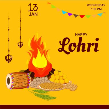 Punjabi Festivali için Mutlu Lohri tatil şablonu için bir arkaplan illüstrasyonu.