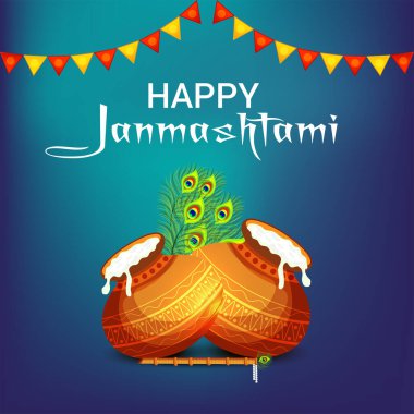 Mutlu Janmashtami kutlamaları için Hint festivalinin arka planının temsilcisi..