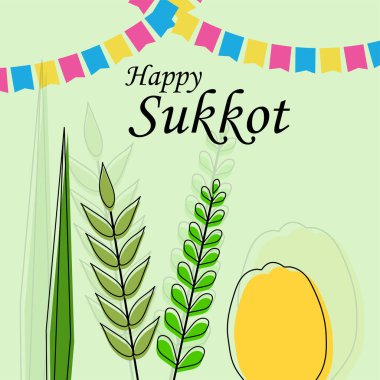 Yahudi bayramı için arka planda vektör çizimi Mutlu Sukkot.