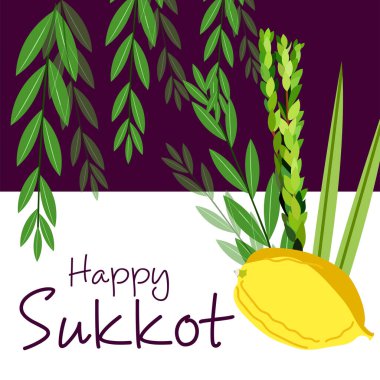 Yahudi bayramı için arka planda vektör çizimi Mutlu Sukkot.