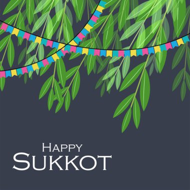 Yahudi bayramı için arka planda vektör çizimi Mutlu Sukkot.