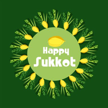 Yahudi bayramı için arka planda vektör çizimi Mutlu Sukkot.