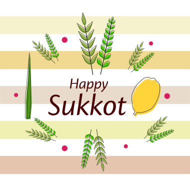 Yahudi bayramı için arka planda vektör çizimi Mutlu Sukkot.