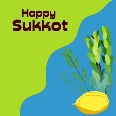 Yahudi bayramı için arka planda vektör çizimi Mutlu Sukkot.