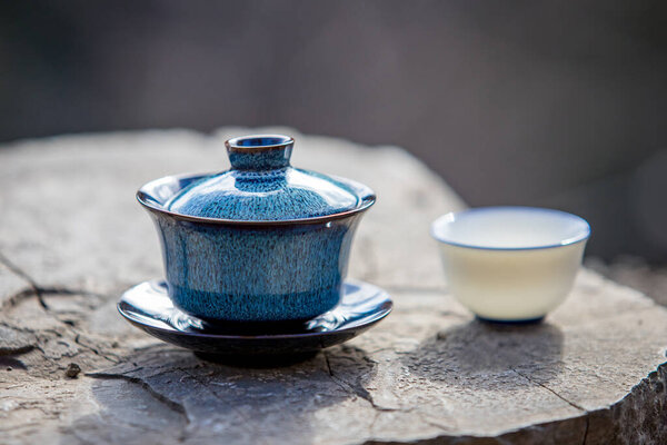 Beautiful Gaiwan Chinese Ceremony Next Cup Wooden Table Royalty Free Stock Photos