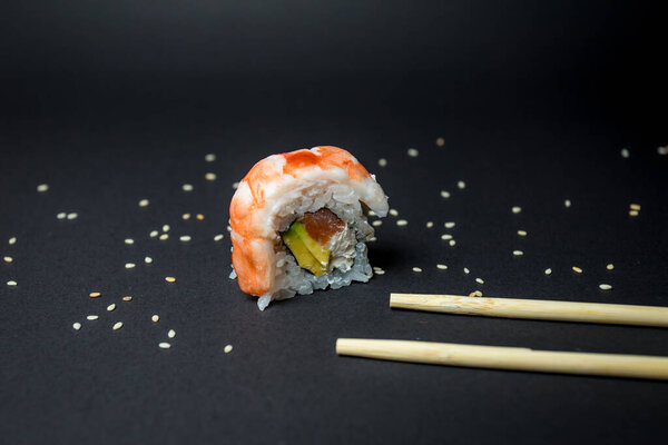 Japanese Cuisine Sushi Black Background Stock Image