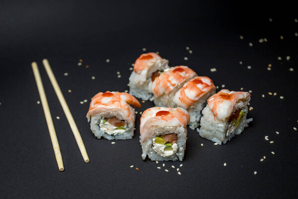 Japanese Cuisine Sushi Black Background Stock Photo