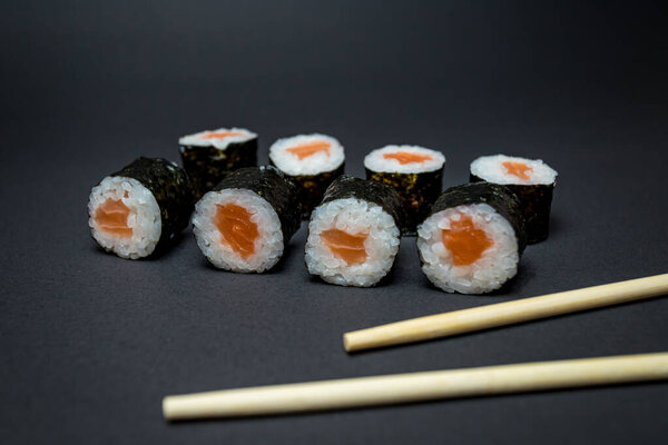 Japanese Cuisine Sushi Black Background Stock Image