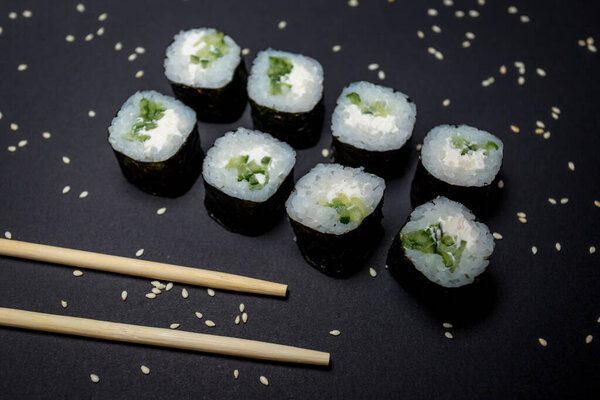 Japanese Cuisine Vegetarian Sushi Black Background Royalty Free Stock Images