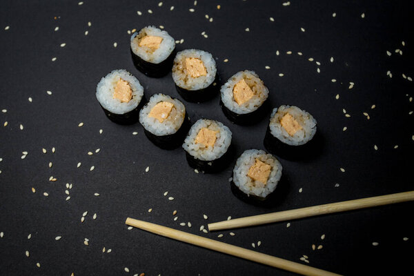 Japanese Cuisine Vegetarian Sushi Black Background Stock Image